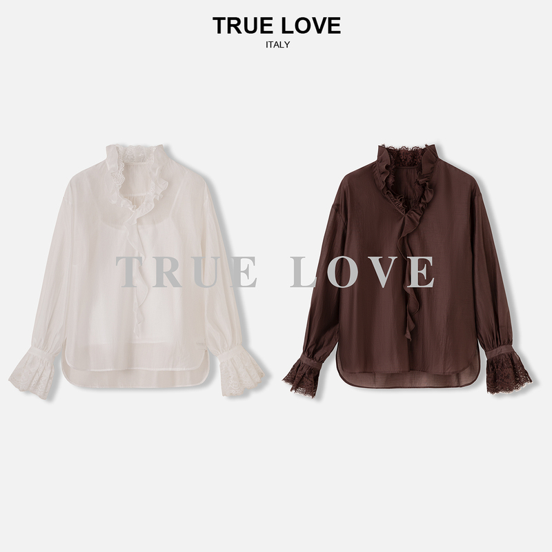 【Real Two-Piece Set!】Victorian-Style Lyocell Lace V-Neck Shirt Td1S2271134G