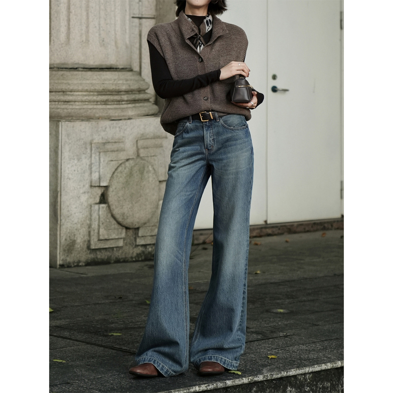 Choumei Home Hand-Rubbed Whiskered Flared Jeans for Women, Winter American Retro Wide-Leg Pants, Niche Design Long Pants Choumei Home Hand-Rubbed Whiskered Flared Jeans for Women, Winter American Retro Wide-Leg Pants, Niche Design Long Pants