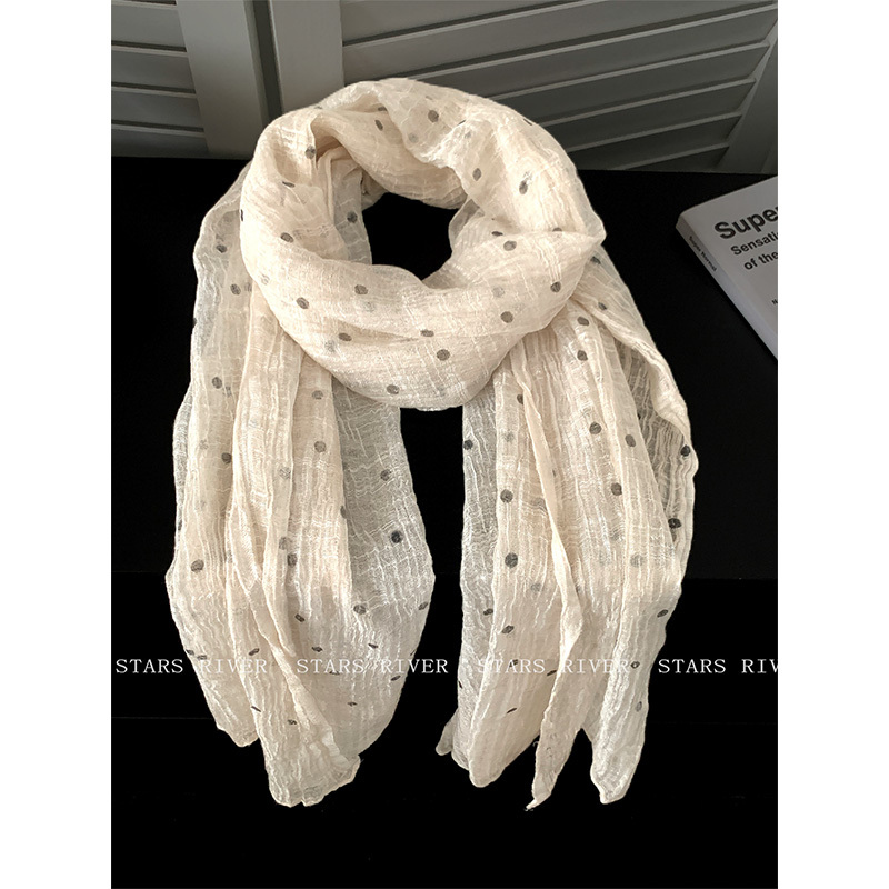 Super Fairy-Like Polka Dot Pleated Texture Lace Long Scarf for Women, Sweet and Versatile for Autumn, Flowing Scarf Shawl, Korean Style