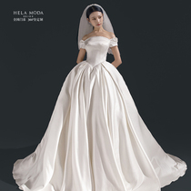 Hera custom original West window candleretro court one-shoulder thin Virgin big tail wedding dress