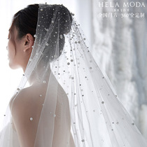 Hera custom original bride wedding photo travel photo super fairy pearl beaded flash personality long veil