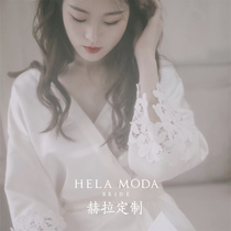 Hera custom Korean satin high-end nightgown Autumn and winter 2021 new lace wedding morning gown over-the-knee long female