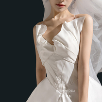 Hera custom original words like whitenew court French shoulder sling satin Virgin wedding dress