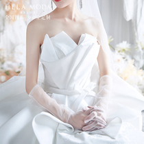 Wedding dress 2021 new bride bandeau satin wedding dress super fairy simple temperament forest main wedding dress large long tail