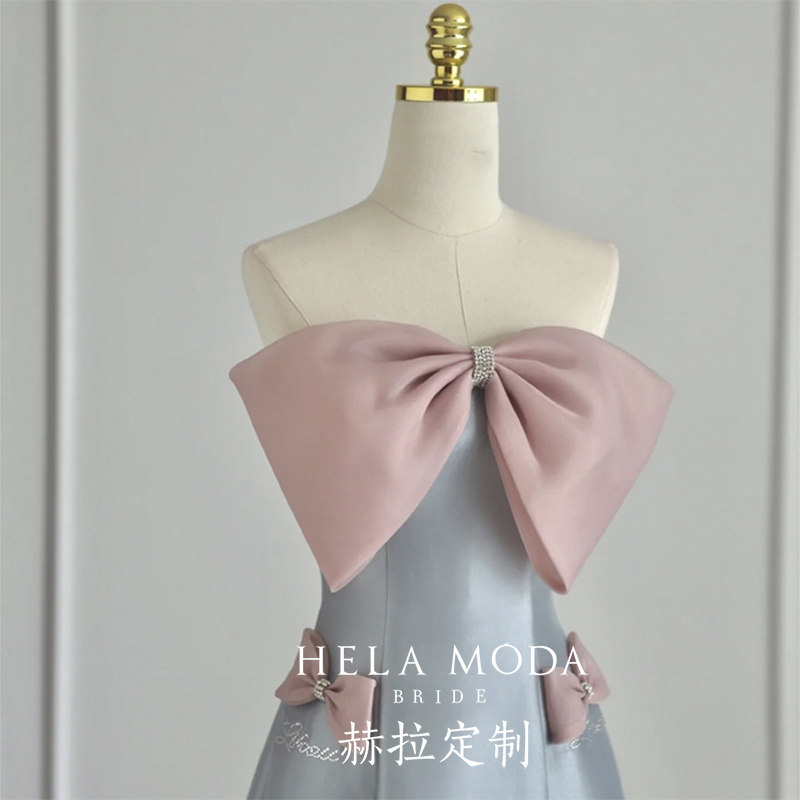 Hera custom 2022 spring new contrast color bow temperament senior tube top toast dress annual meeting evening dress
