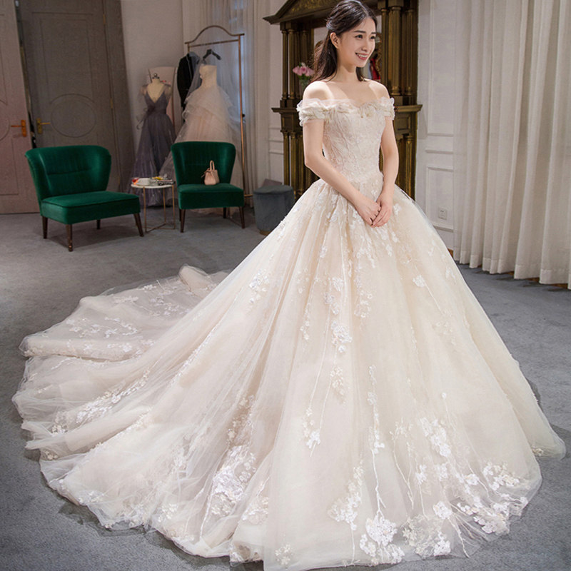 Hera custom 2022 < Bamboo plums > Lined Shoulder Method Lace Retro Minima Bridal Pregnant Woman Fluffy Dress Wedding Dress