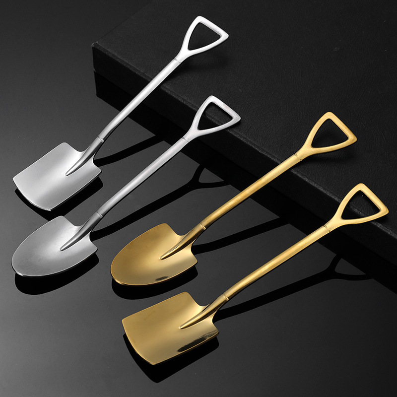 Japanese Imported Muji Gold-Colored Stainless Steel Shovel Spoon Creative Iron Shovel Watermelon Spoon Dessert Spoon Snow Spoon