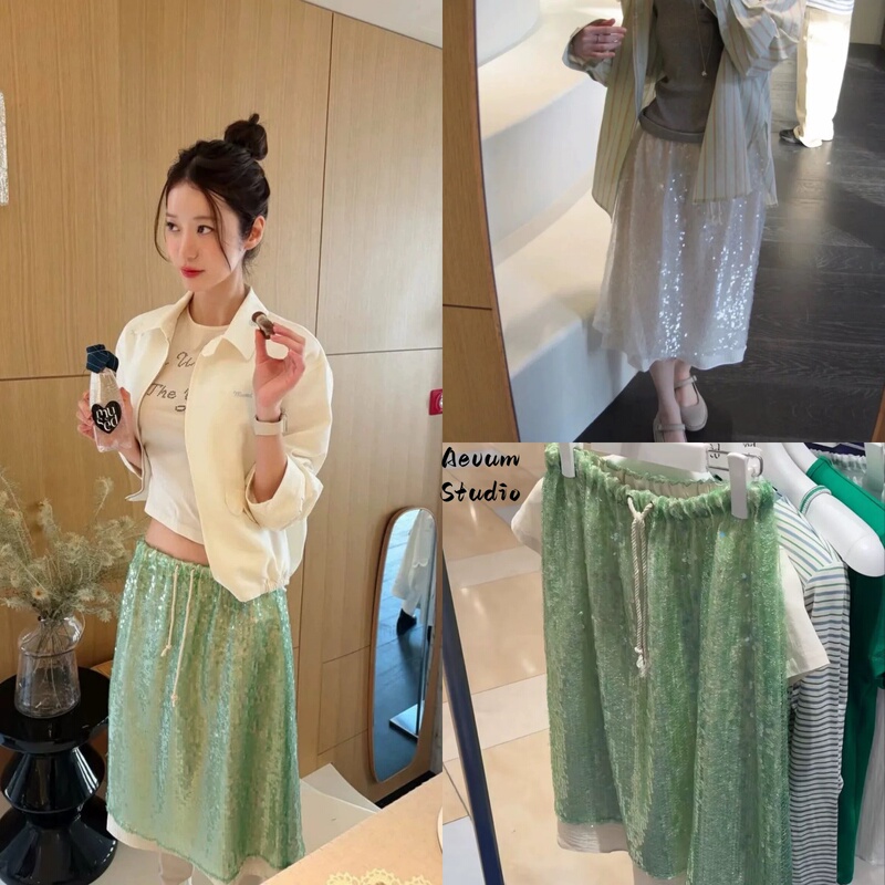 Small Quantity in Stock 26 Spring/Summer New Style Mused High-Quality Fashionable Drawstring Mermaid Sequin Layered Skirt