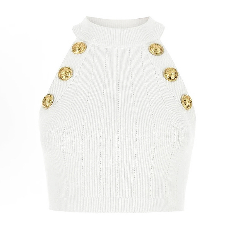 Avbataman Summer New Halter Sleeveless Vest Bottoming Top Short Knitted Off-Shoulder Camisole