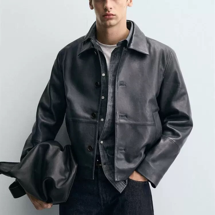 Za 2025 Autumn New Collection Men's Leather Boxy Fit Lapel Jacket 5388250 401