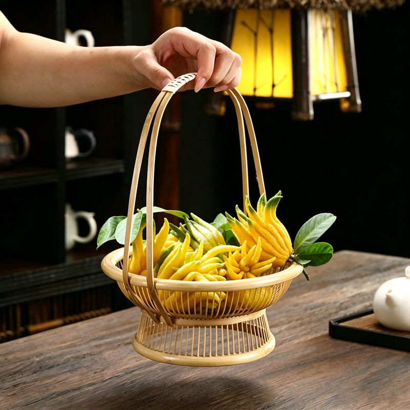 Hand-Woven Bamboo Tray with Song Dynasty Aesthetics for Tea and Snacks, Chinese-Style High-Aesthetic Hand-Held Basket Made of Bamboo