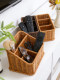Imitation Rattan Remote Control Storage Box, Living Room Desktop Storage Box, Office Desktop Simple Pen Holder, Multi-Compartment Storage Rack