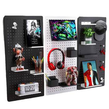 Yanen gaming room computer desktop storage metal wall hole board dormitory bedroom wall storage rack display rack