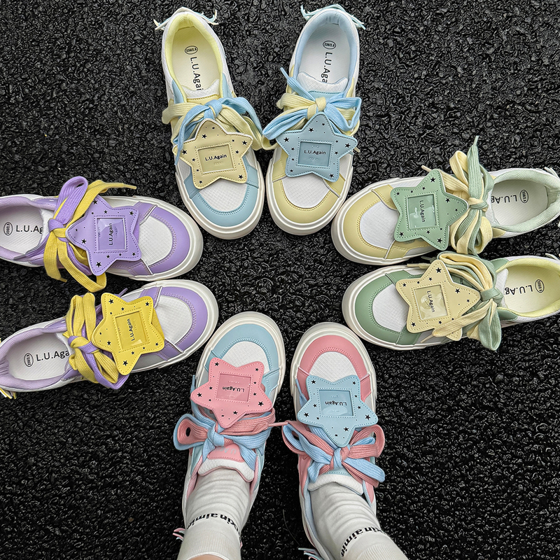 L.U.Again Color-Block Star Sneakers Summer Casual Blue-Pink Pain-Free Shoes Yellow-Blue Cute Shoes Women's Versatile Student Shoes