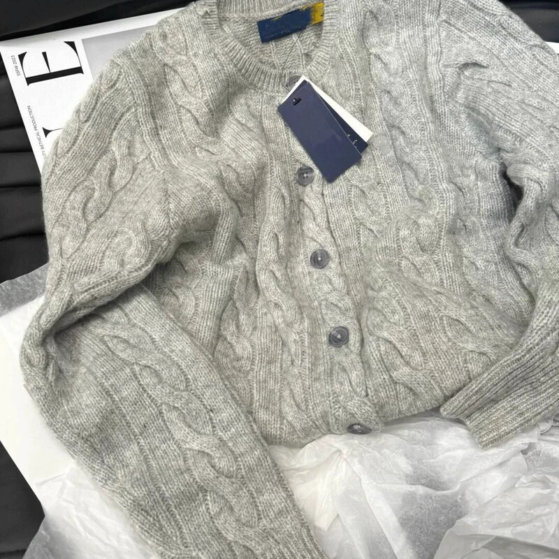 [Clearance] 2025 Vintage Twist Knit Sweater 80% Wool 20% Cashmere Round Neck Knitted Cardigan Women's Jacket