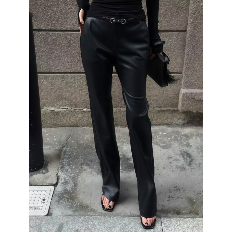 Kiki【Dark Night Flow】2026 Autumn New Casual Pants Matte Coated High-Waisted Leather Pants for Women 6Q122 Kiki【Dark Night Flow】2026 Autumn New Casual Pants Matte Coated High-Waisted Leather Pants for Women 6Q122