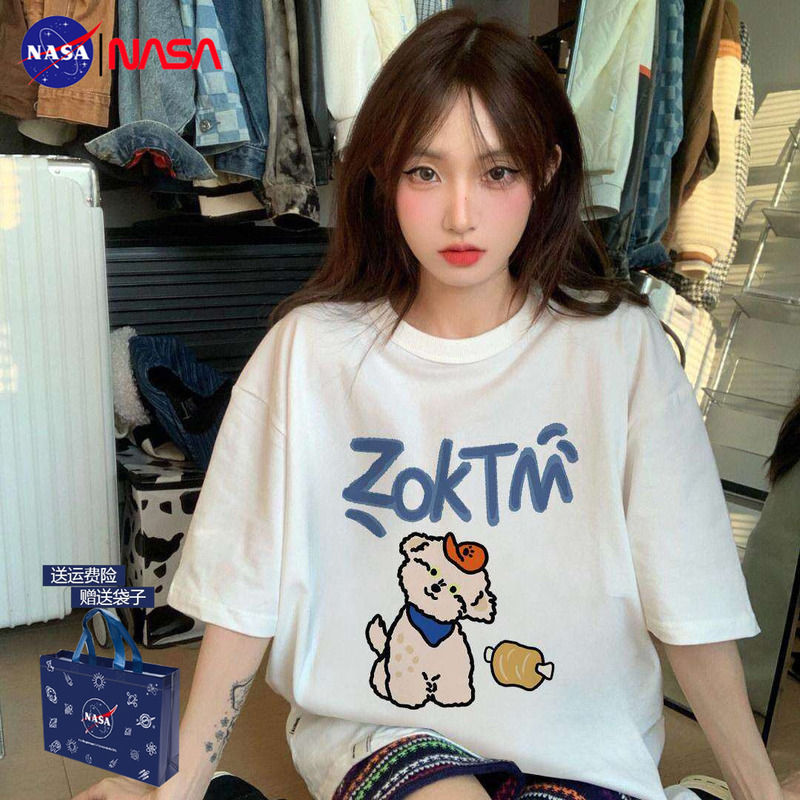 Nasa Co-Branded Pure Cotton American Cartoon Short-Sleeved T-Shirt for Women 2026 New Summer Loose and Lazy Style Half-Sleeved Top