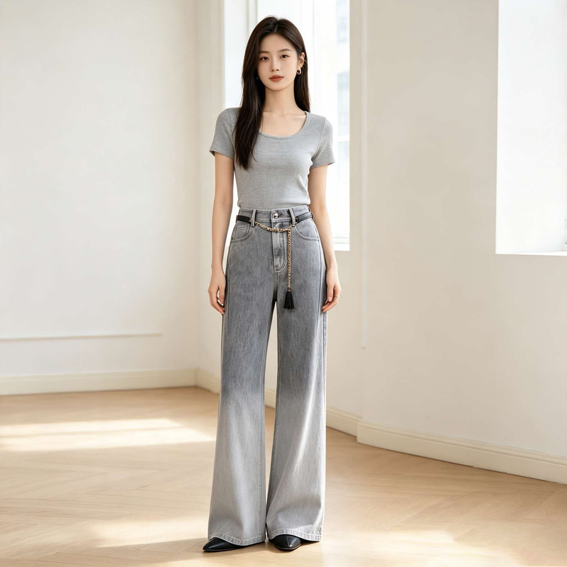 [Same Style as in the Mall] 2026 Summer and Autumn New Gradient Color Straight-Leg Jeans for Women