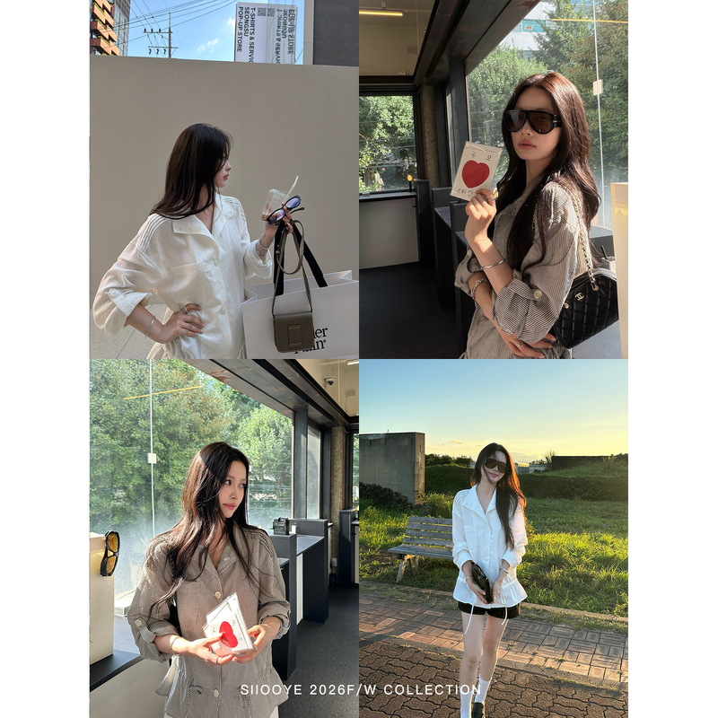 Siiooye Relaxing Formula Two-Tone Linen-Blend Lapel Shirt Women's Mid-Length Sleeve Shirt Loose and Elegant Top Siiooye Relaxing Formula Two-Tone Linen-Blend Lapel Shirt Women's Mid-Length Sleeve Shirt Loose and Elegant Top