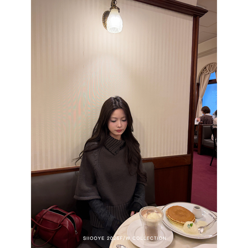 Siiooye Knitwear Mood Lapel Cape Sweater for Women, Autumn and Winter Knitwear, High-End Coat Top