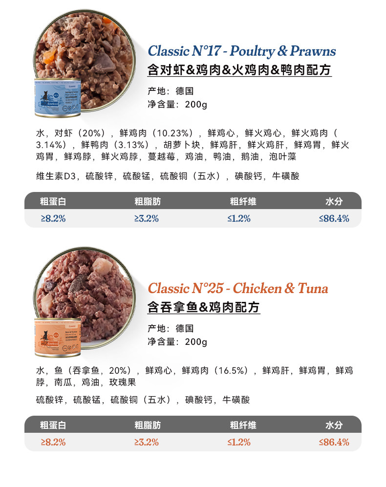 Кошки закуски catz凯姿猫罐头全猫主食罐德国进口营养猫湿粮经典系列200g finefood