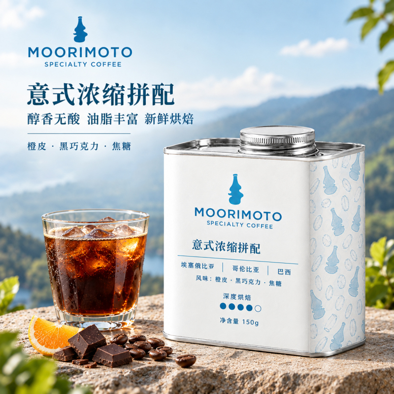 Morimotor Blue Bottle Coffee Beans Italian Blend Espresso Deep Roast Freshly Roasted Milk Coffee American Style Rich Aroma Canned