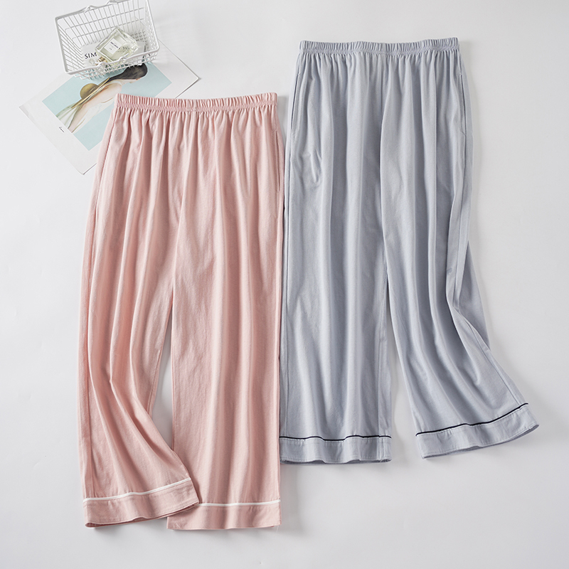 Women's Summer Cotton Pajama Pants, Thin High-Waisted Loose Fit, Plus Size, Solid Color, Home Wear, Cropped Pants, All-Cotton, Can Be Worn Outside