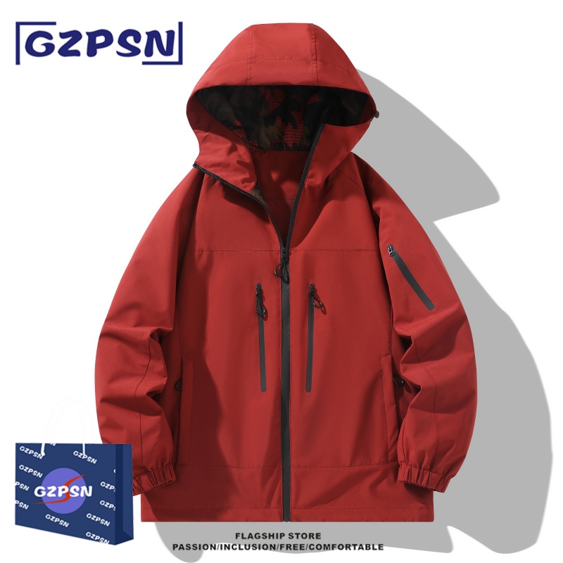 Red Windbreaker Jacket for Men and Women, Waterproof and Windproof, New Autumn Model, Hooded Jacket, Solid Color Clothing Red Windbreaker Jacket for Men and Women, Waterproof and Windproof, New Autumn Model, Hooded Jacket, Solid Color Clothing