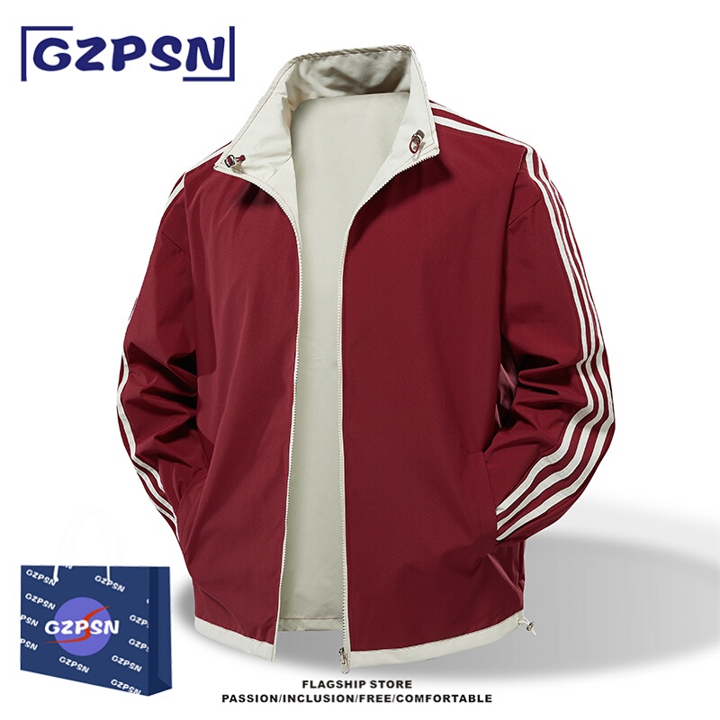 Bright Red Three-Stripe Lapel Jacket for Men, New Autumn Style Couple's Windbreaker, Fashionable and Versatile Jacket for Women