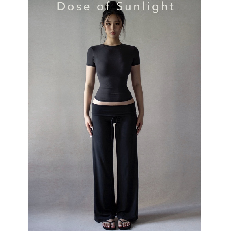 Dose of Sunlight Drawstring Straight-Leg Cuffed Waist Mid-Low Waist Two-Way Casual Yoga Pants Dose of Sunlight Drawstring Straight-Leg Cuffed Waist Mid-Low Waist Two-Way Casual Yoga Pants