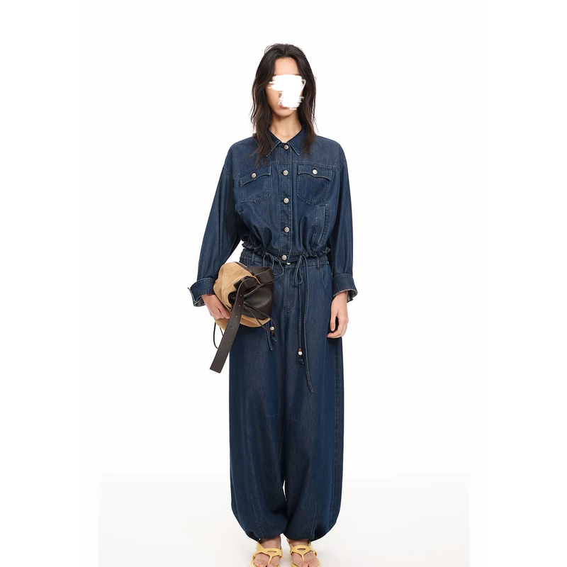 Autumn New Arrivals, Hem Drawstring Design, 902 Retro Style, Loose Denim Suit Autumn New Arrivals, Hem Drawstring Design, 902 Retro Style, Loose Denim Suit