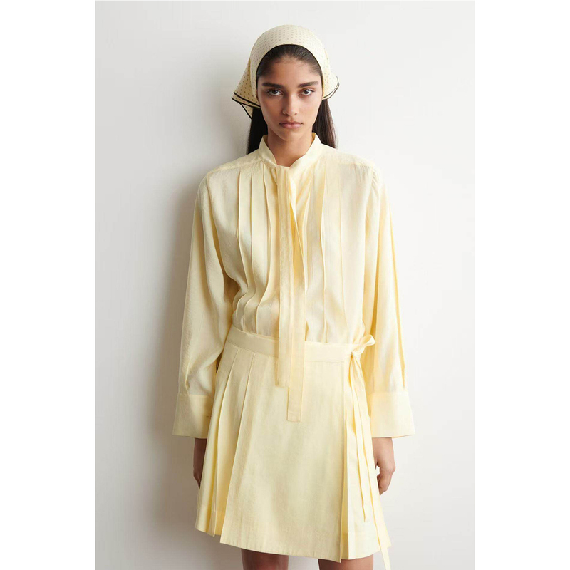 Brand Leftover Fabric Summer New C** Series Loose Long-Sleeved Shirt with Pleated Neckline Brand Leftover Fabric Summer New C** Series Loose Long-Sleeved Shirt with Pleated Neckline