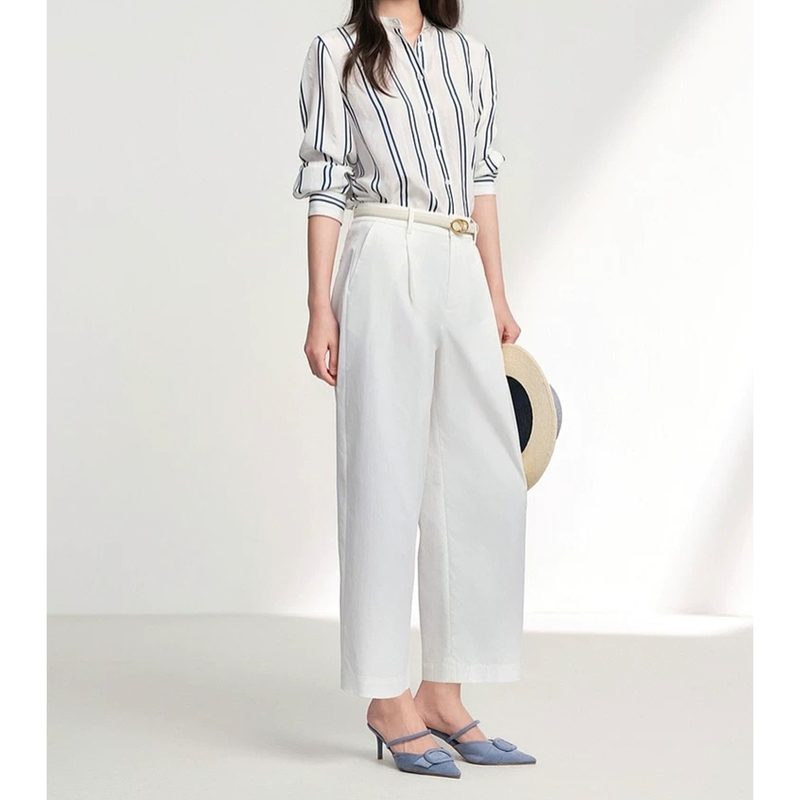 Balloon Pants for Women, Loose-Fitting, Solid Color, Thin, Airy White Pants