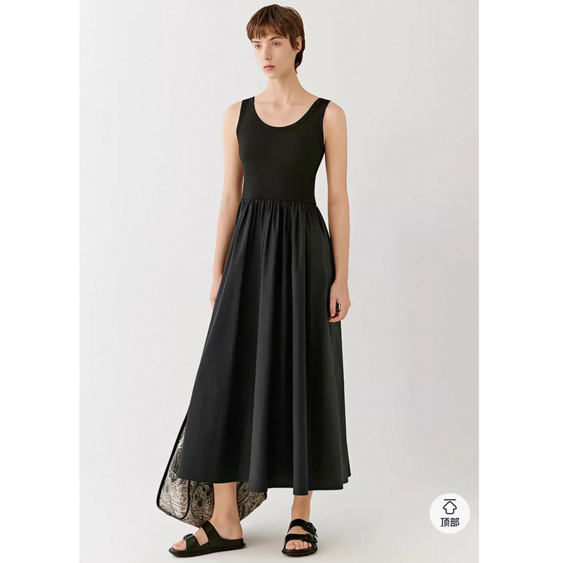 An Ye's Three-Quarter-Length Dress/Spring New Cotton Stretch Poplin Dress with Knitted Patchwork Little Black Dress