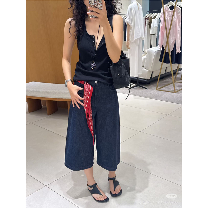 Free Ribbon, Retro Danxia New Product, Original Cow Cotton Wide-Leg Cropped Jeans, Casual Pants Free Ribbon, Retro Danxia New Product, Original Cow Cotton Wide-Leg Cropped Jeans, Casual Pants