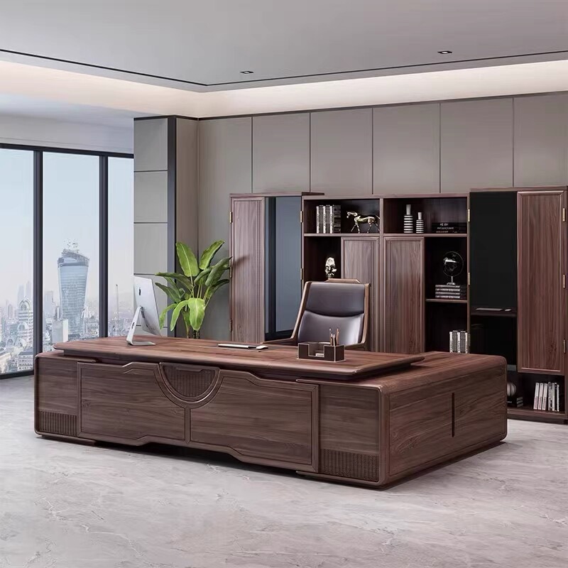 New Chinese-Style Black Walnut Solid Wood Executive Desk, Modern Ceo Office Desk, Chairman's Office Desk Set New Chinese-Style Black Walnut Solid Wood Executive Desk, Modern Ceo Office Desk, Chairman's Office Desk Set