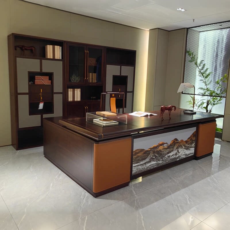 Black North American New Manager's Modern Walnut Executive Desk, High-End, Elegant, Simple Office Desk, Boss Desk, Ceo Desk, Chinese Style