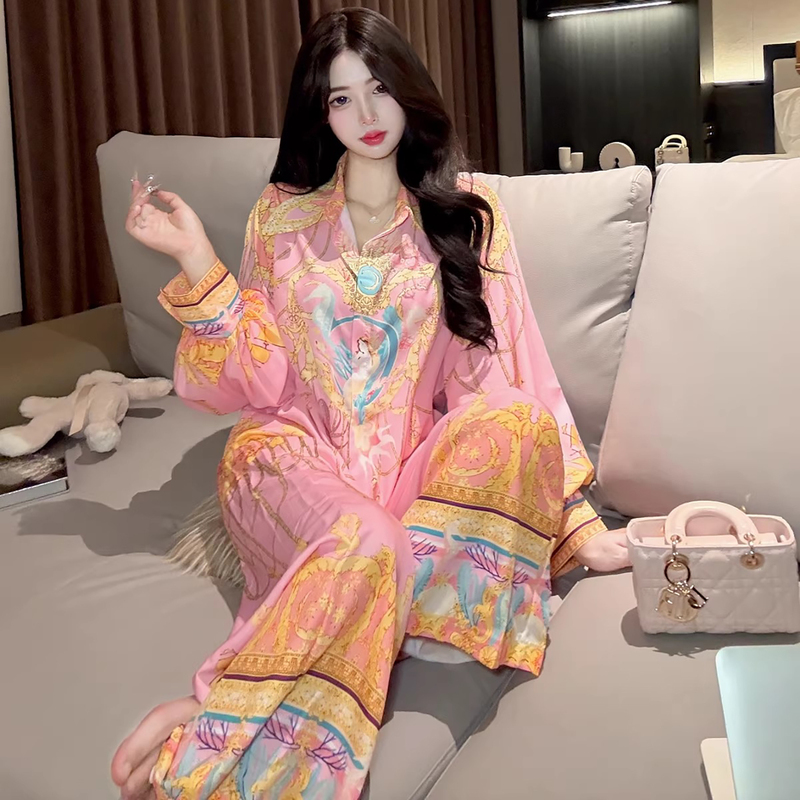 Korean Uamtor Pajamas for Women, Spring and Autumn New Style, Light Luxury European and American Long-Sleeved Cotton, Can Be Worn Outside, High-End Home Wear Set