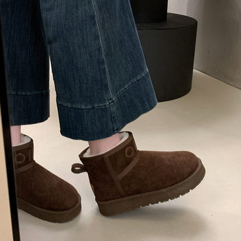 Genuine leather thick sole plus velvet snow boots for women 2025 winter