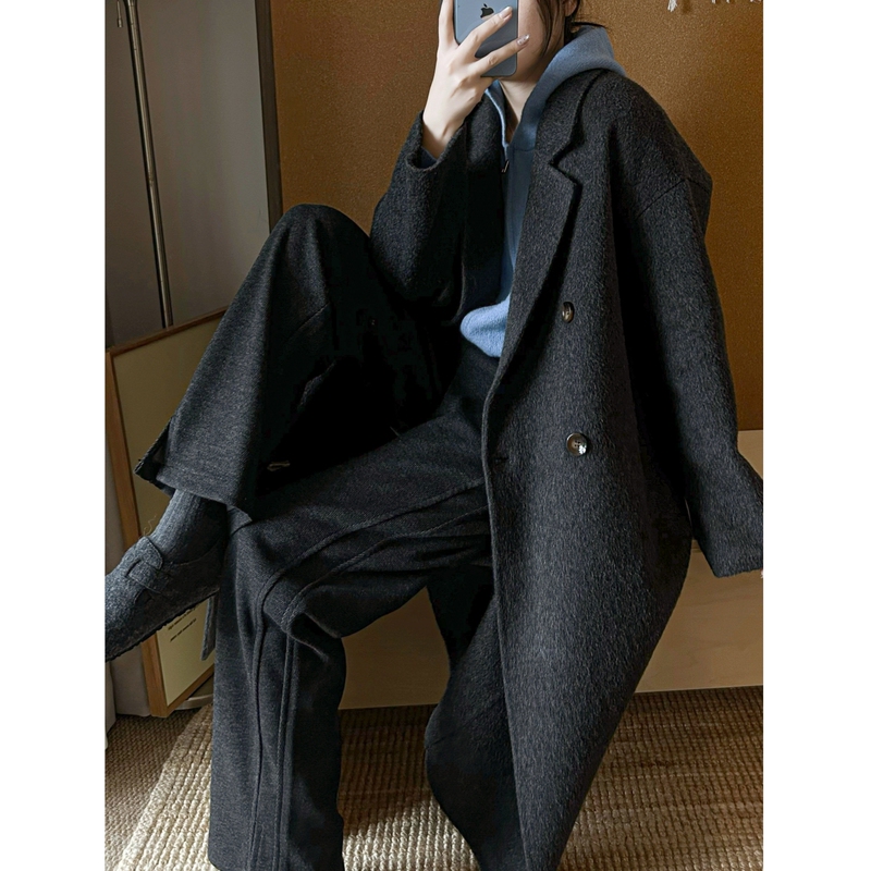 Double-Sided Wool Coat for Women 2026 Autumn and Winter Dark Gray New Korean Style Loose Mid-Length High-End Woolen Coat Double-Sided Wool Coat for Women 2026 Autumn and Winter Dark Gray New Korean Style Loose Mid-Length High-End Woolen Coat