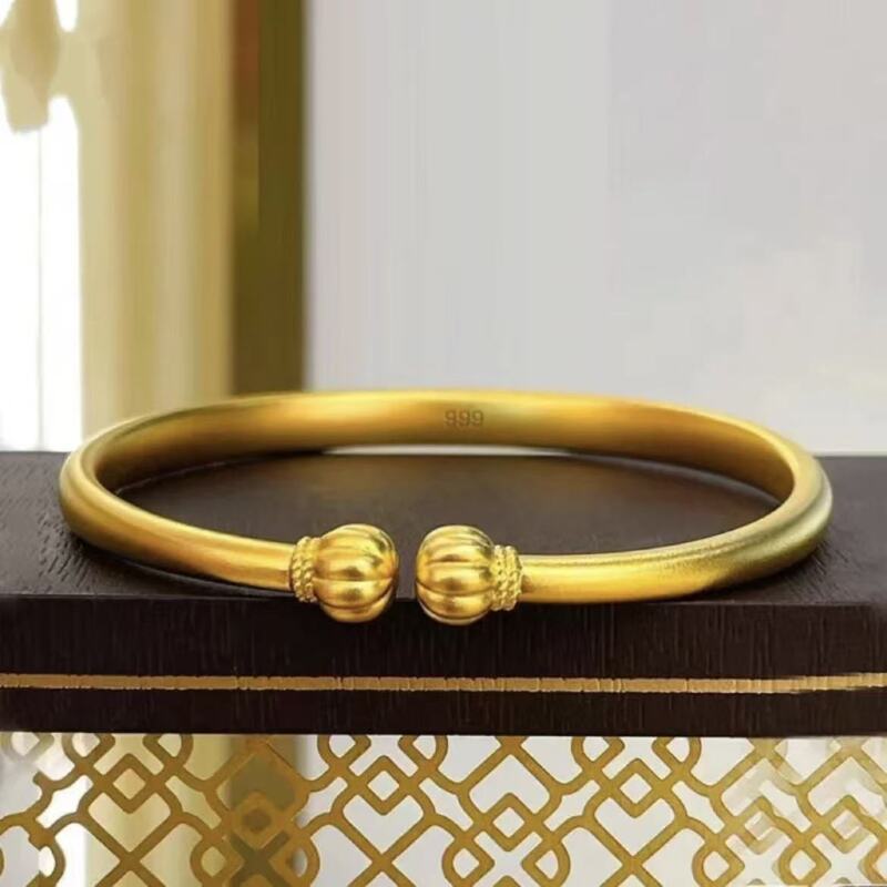 Gold-Plated Silver Pumpkin Head Bracelet, Traditional Open Ring for Women, Fashionable Solid Bracelet, Birthday Gift for Girlfriend