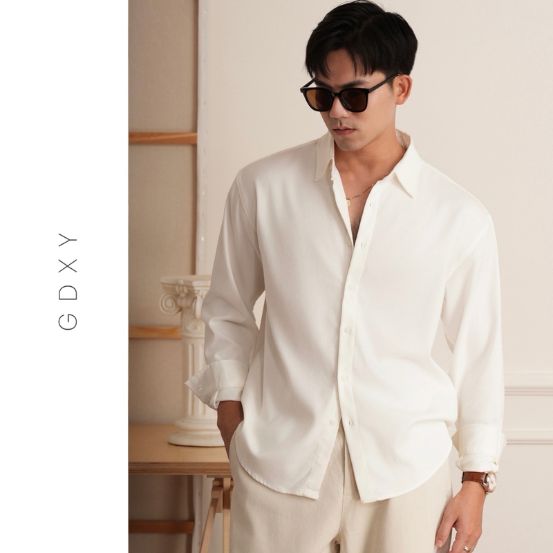 Gdxy "Machine Washable" 26 Autumn New Skin-Friendly Draped Pointed Collar Anti-Wrinkle Versatile Long-Sleeve Men's Shirt