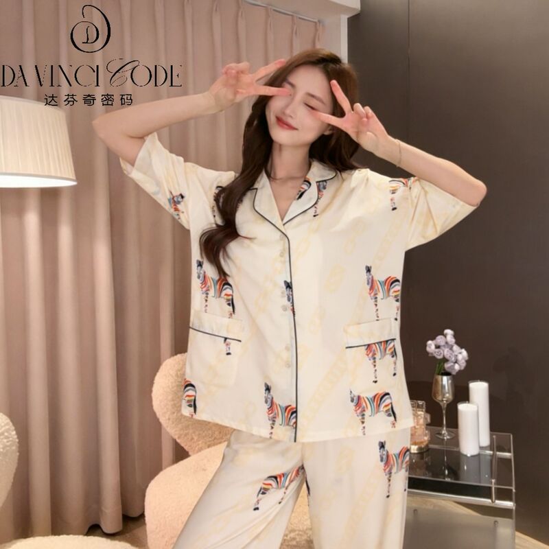 Da Vinci Code Rainbow Zebra Spring/Summer Thin Pajamas Home Three-Piece Set Women's Pajamas 2026 New Model