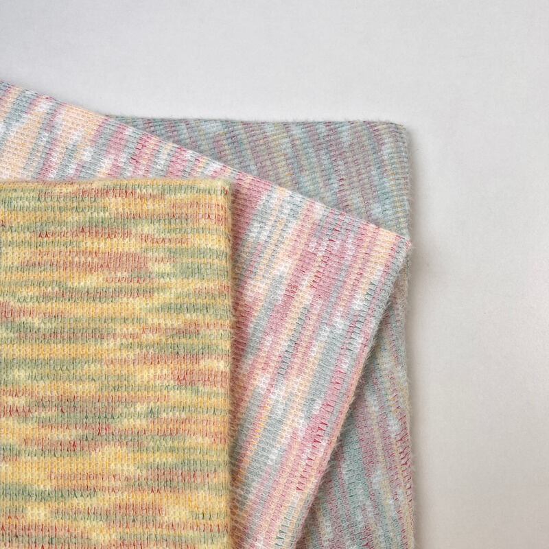 Fhuashijie Plush Striped Knitted Clothing Fabric Colorful Rainbow Gradient Handmade DIY Bag Fabric