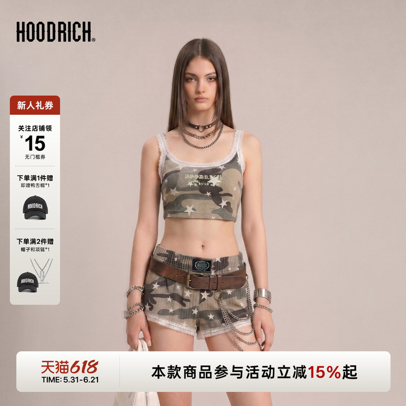 Hoodrich Gothic Letter Camouflage Vest Summer Double-Layer Design Slim Fit Hot Girl Camisole Top for Women
