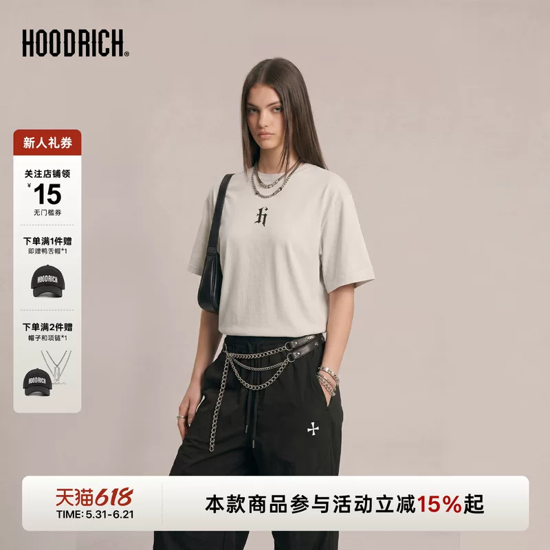 HOODRICH Летняя трендовая футболка для мужчин и женщин, оверсайз, с коротким рукавом