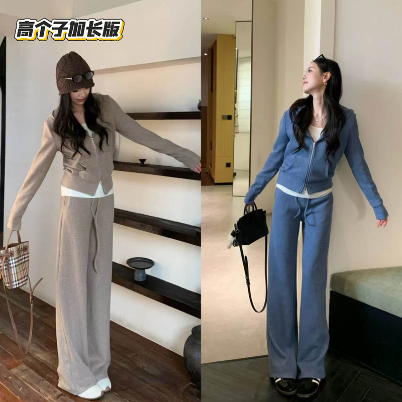 Cloud-Like Suit, Tall Men's Extended Autumn American-Style Hooded Double-Zip Jacket and Casual Pants Set