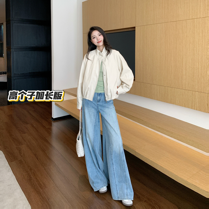 Structured Skirt Pants, Designed for Tall Individuals, with an Elongated, High-End Feel, Versatile, Loose-Fitting, Slimming, Wide-Leg, High-Waisted Denim Floor-Length Pants