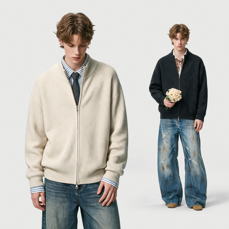 10/20 New Arrivals Starting from 40% off! American-Style Stand-Up Collar Zip-Up Knit Cardigan for Men, Versatile Sweater Jacket for Spring and Autumn, Casual Wear