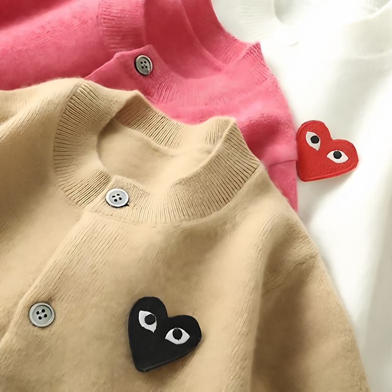 New Autumn and Winter 100% Pure Wool Knitted Cardigan for Women with Heart Embroidery, Loose Wool Sweater, Couple and Family Matching Outfit
